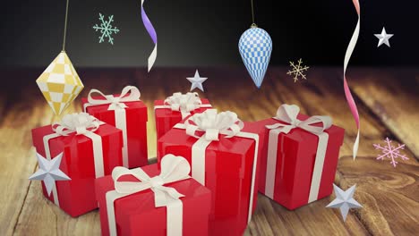 Animation-of-party-streamers-and-christmas-presents-and-decorations