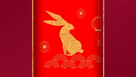 Animation-Von-Chinesischem-Muster-Und-Kaninchenjahresdekoration-Auf-Rotem-Hintergrund