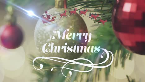 Animation-of-christmas-greetings-text-over-santa-claus-and-christmas-decorations