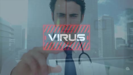 Animation-of-covid-19-virus-data-processing-over-male-doctor