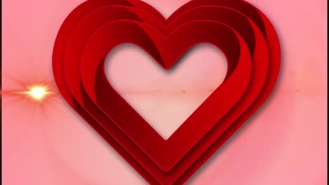 Animation-of-red-heart-pulsating-over-glowing-light-on-pink-background