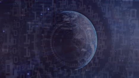 Animation-Von-Binärcodes-Und-Punkten-über-Globen-Vor-Dem-Weltraum-Im-Hintergrund