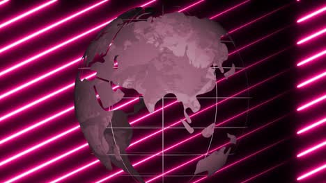 Animation-of-globe-spinning-over-pink-neon-pattern