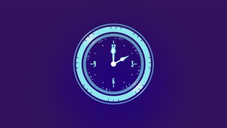 Animation-of-neon-ticking-clock-against-blue-gradient-background
