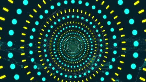 Animation-Von-Kreisförmigen-Neonformen-In-Nahtlosem-Muster-Vor-Einem-Netzwerk-Digitaler-Symbole