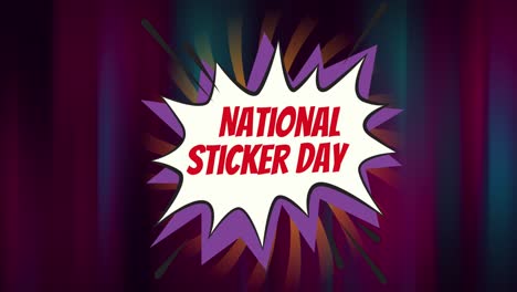 Animation-of-national-sticker-day-text-over-retro-speech-bubble-against-purple-gradient-background