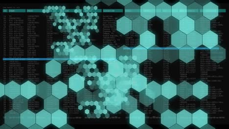 Animation-of-data-processing-and-network-of-hexagons