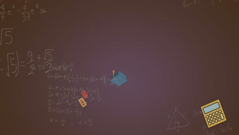 Animation-of-mathematical-equations-and-school-concept-icons-floating-against-gradient-background