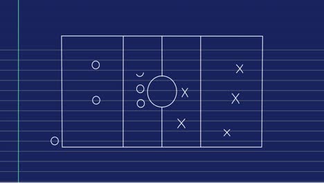 Animation-of-football-game-strategy-plan-against-blue-lined-paper-background
