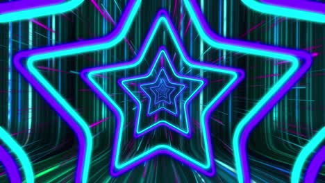 Animation-of-neon-blue-trails-falling-over-stars