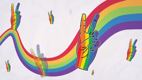 Animation-of-rainbow-victory-signs-over-rainbow-background