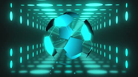 Animation-Von-Fußball-Und-Datenverarbeitung-über-Neontunnel