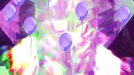 Animation-of-purple-balloons-over-glowing-crystal-background