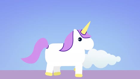 Animation-of-unicorn-over-rainbow-on-blue-background
