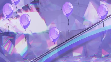 Animation-Von-Lila-Ballons-über-Leuchtenden-Kristallen