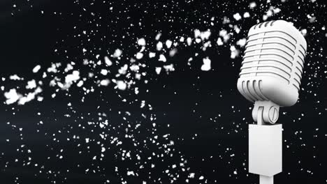 Animation-of-retro-silver-microphone-with-shooting-star-on-black-background