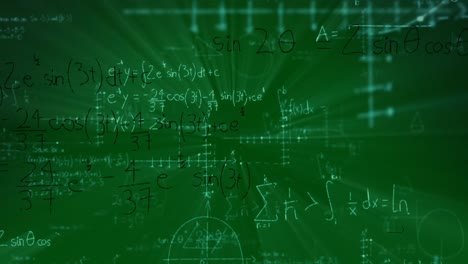 Animation-of-mathematical-data-processing-over-green-background