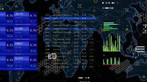 Animation-Der-Finanzdatenverarbeitung-über-Bildschirme-Und-Weltkarte
