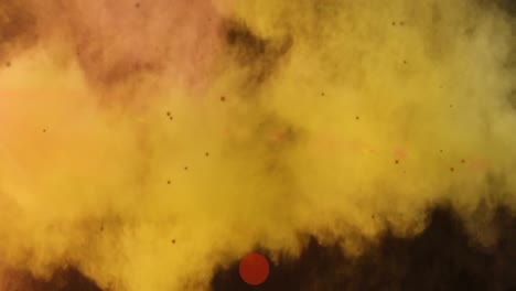 Animation-of-red-spots-floating-over-burst-of-color-clouds-against-grey-background