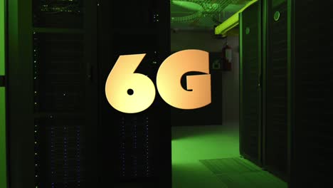 Animation-of-6g-text-banner-against-computer-server-room