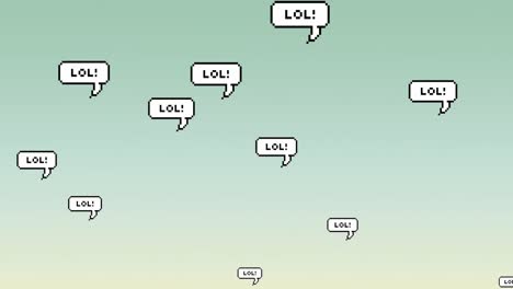 Animation-of-lol-text-on-speech-bubbles-and-data-processing-on-green-background