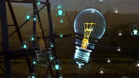 Animation-of-light-bulb-and-data-processing-with-connections