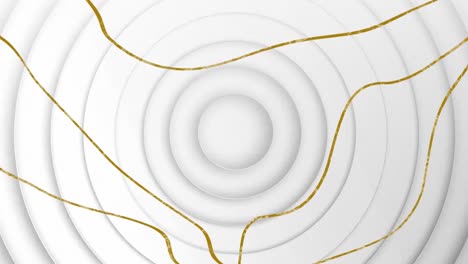 Animation-of-golden-lines-moving-over-concentric-circles-in-seamless-pattern-on-white-background