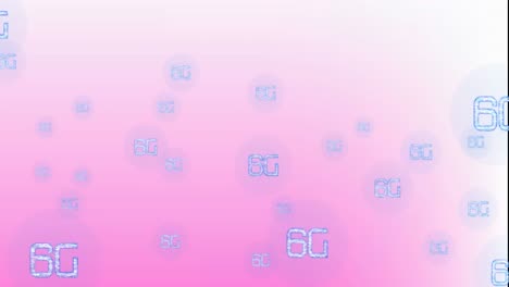 Animation-of-multiple-6g-text-banners-floating-against-pink-gradient-background