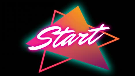 Animation-of-start-text-over-neon-shapes-on-black-background