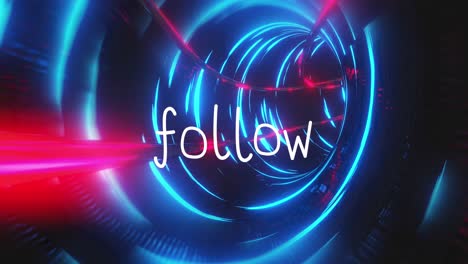 Animation-of-follow-text-over-glowing-light-trails-tunnel-background