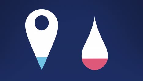 Animation-Des-Kartenpunkts-Und-Des-Wassertropfensymbols-Vor-Blauem-Hintergrund