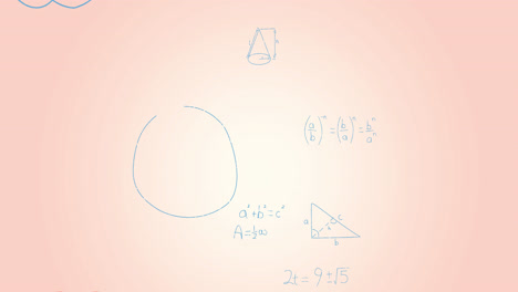Animation-Mathematischer-Gleichungen-Und-Formeln,-Die-Vor-Einem-Rosa-Hintergrund-Mit-Farbverlauf-Schweben