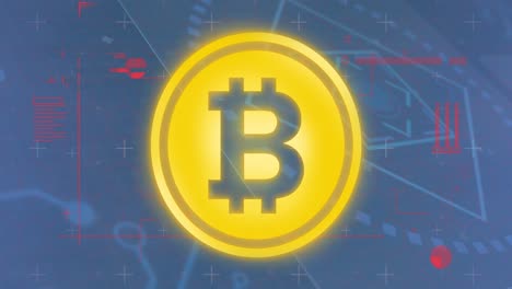 Animación-Del-Símbolo-Bitcoin-Y-Procesamiento-De-Datos-Sobre-Fondo-Azul
