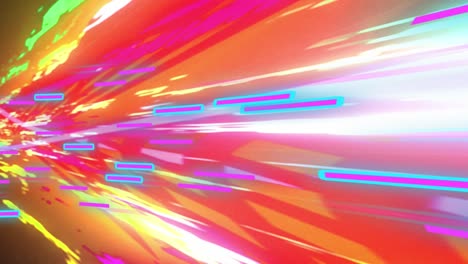 Animation-of-neon-shapes-and-tunnel-of-glowing-light-trails-of-data-transfer