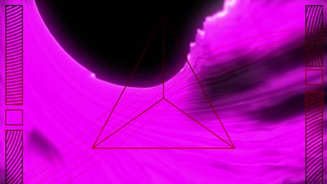 Animation-of-shapes-moving-over-pink-glowing-background