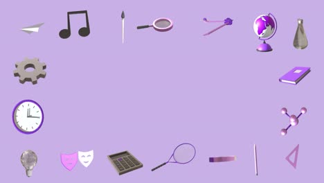 Animation-Von-Bildungssymbolen-Mit-Kopierraum-Auf-Violettem-Hintergrund
