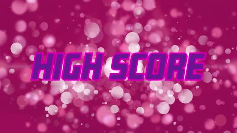 Animation-of-high-score-text-over-glowing-spot-lights-on-pink-background
