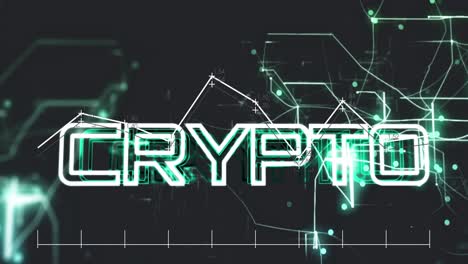 Animation-of-data-processing-over-crypto-text-banner-and-light-trails-against-black-background