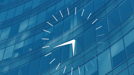 Animation-of-ticking-clock-icon-against-view-of-tall-building