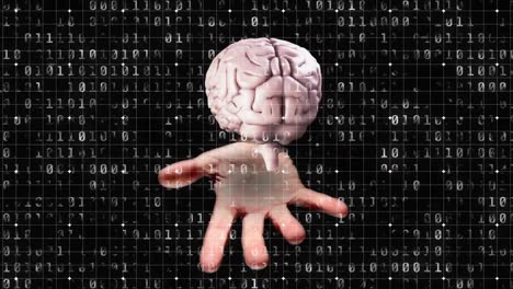 Animation-of-binary-coding-data-processing-over-human-brain-and-hand