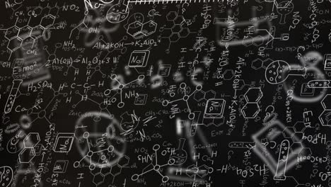 Animation-of-mathematical-and-scientific-equations-floating-against-black-chalboard-background