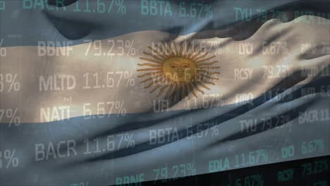 Animation-of-stock-market-data-processing-against-waving-argentina-flag