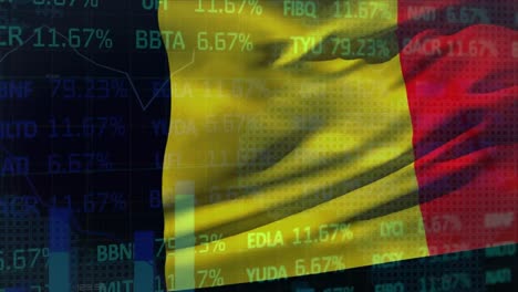 Animation-of-stock-market-data-processing-against-waving-belgium-flag