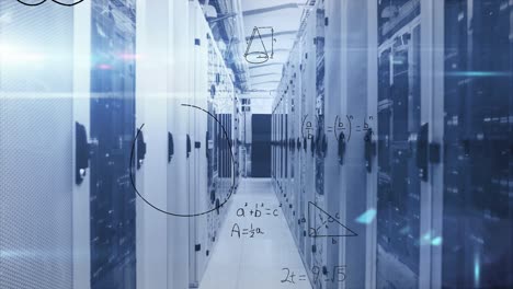 Animation-of-mathematical-equations-and-diagrams-over-bars-on-server-racks-in-server-room