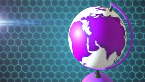 Animation-of-spinning-globe-icon-over-hexagon-pattern-background