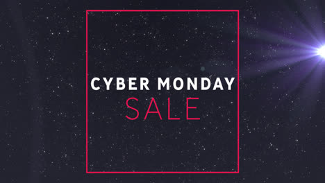 Animation-of-cyber-monday-text-in-square-over-lens-flares-in-space