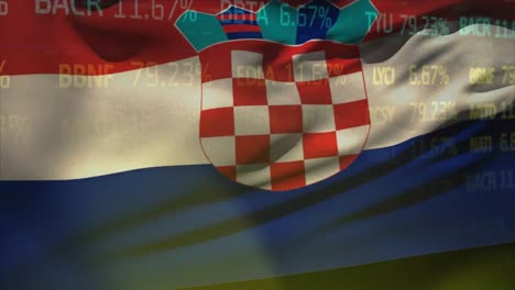 Animation-of-stock-market-data-processing-against-waving-croatia-flag