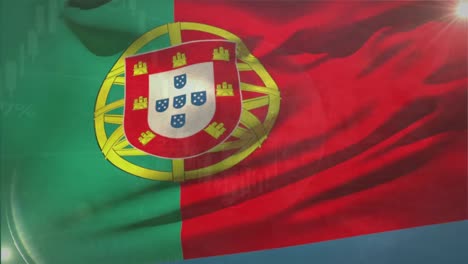 Animation-of-statistical-data-processing-against-waving-portugal-flag