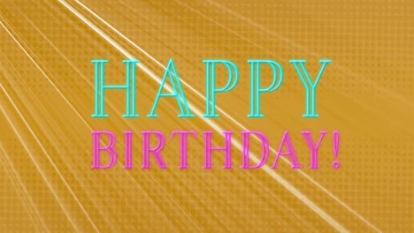 Animation-of-neon-happy-birthday-text-banner-over-light-trails-against-yellow-background