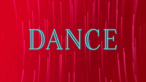 Animation-of-neon-dance-text-banner-over-neon-pink-light-trails-spinning-against-red-background